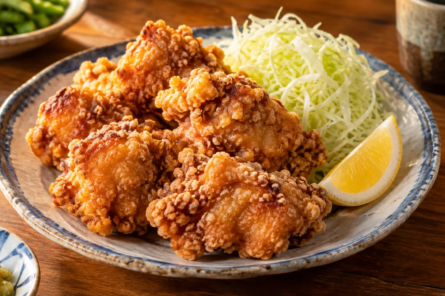 レモンを添えた、黄金色のよりみち唐揚げ